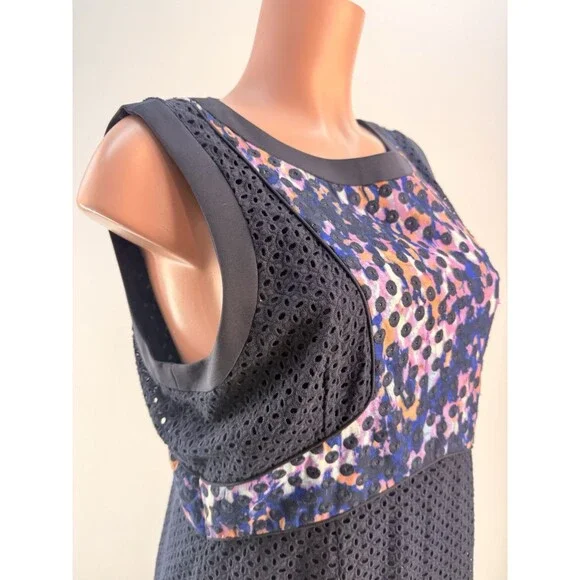 New Antonio Melani Women’s 14 Navy Cotton Eyelet Lace Watercolor Sheath Dress - Picture 7 of 16